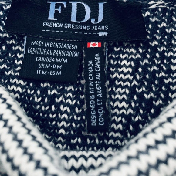 French FDJ Collection Womens Blue White Color Block Turtleneck Sweater Sz Medium - Picture 4 of 9